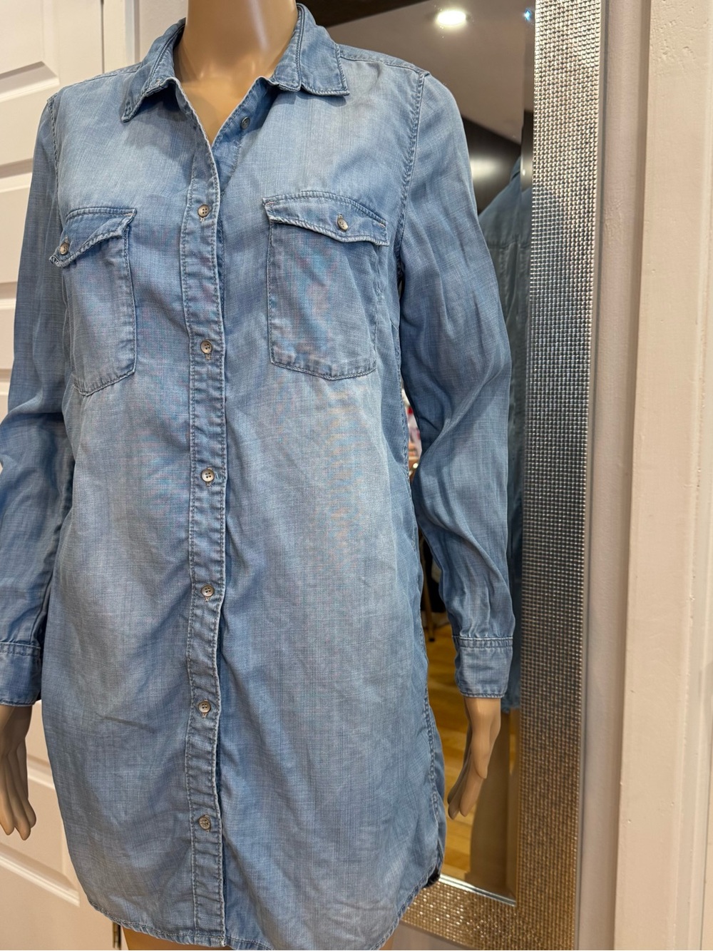 H&M Light Blue Lyocell Button-Front Shirt Dress Size 8